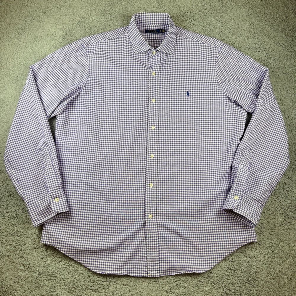 Polo Ralph Lauren Stretch 100% Cotton Purple Gingham Check Shirt XL Button Down